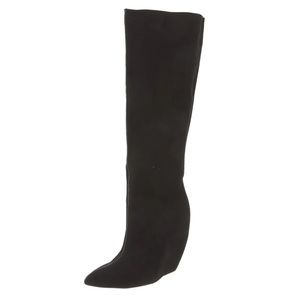 WALTER STEIGER Black Suede Knee High Wedge Boots